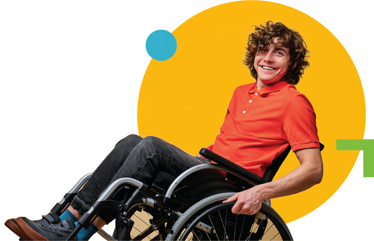 Young man in wheel chair smiling