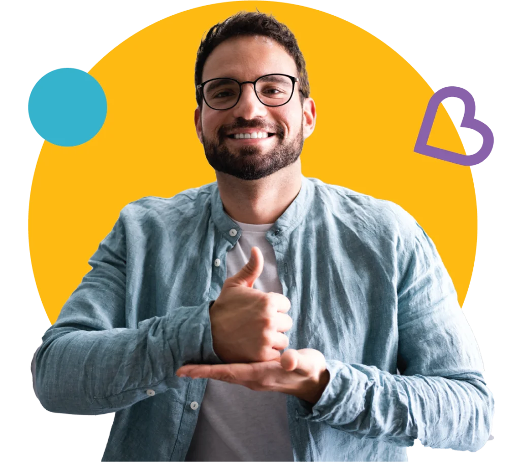 Adult communicating in sign language